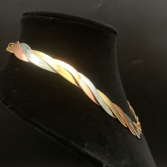 Vintage Braided Tri-Tone Statement Multi Strand Necklace - Picture 4 of 12